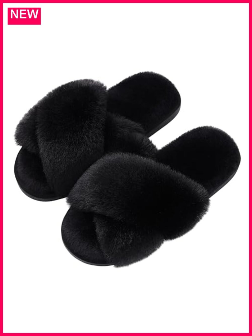 Memory Foam Faux Fur Cross Band Open Toe House Slippers